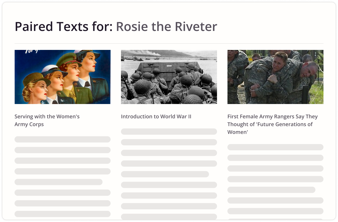 A preview of the Paired Texts feature for CommonLit lessons.