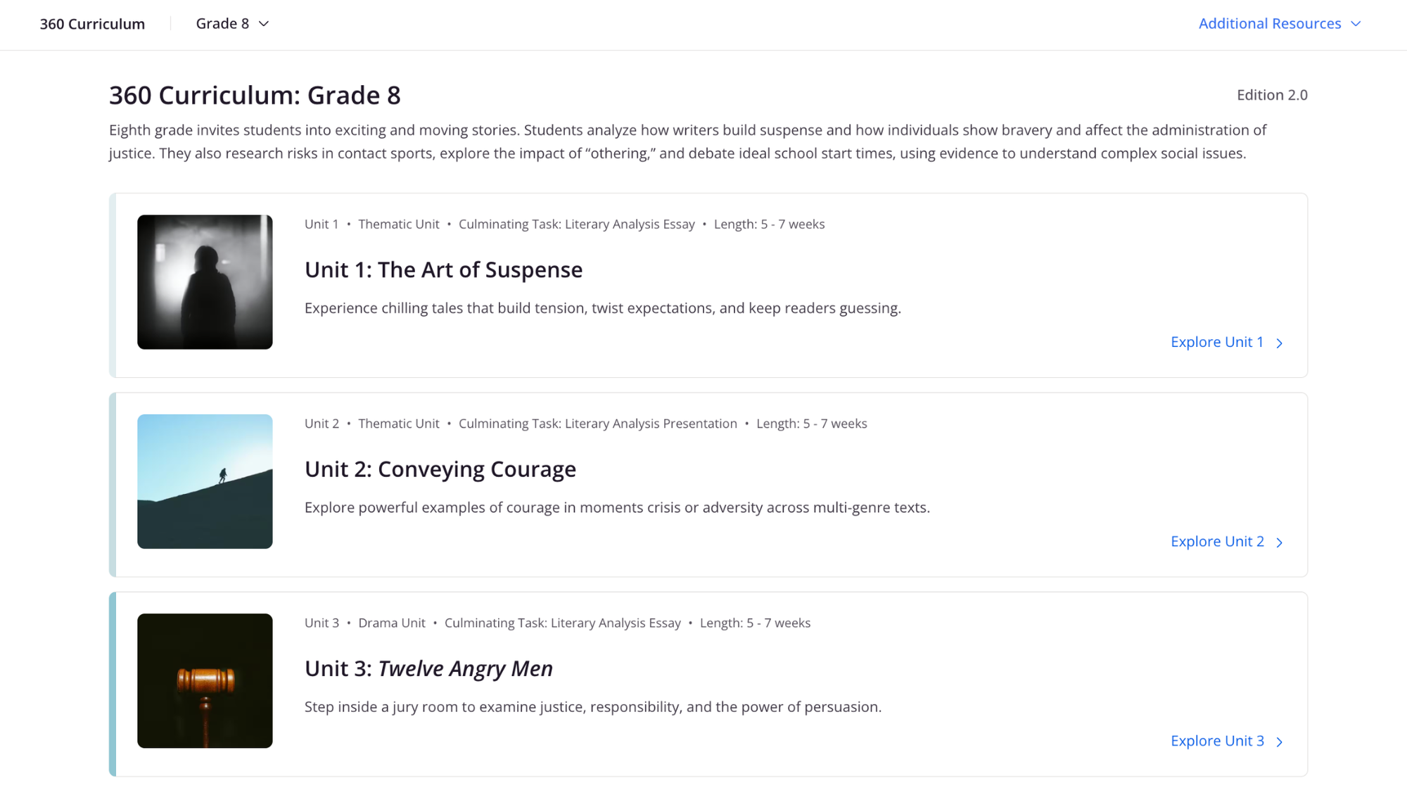 CommonLit 360 unit page for 8th grade.