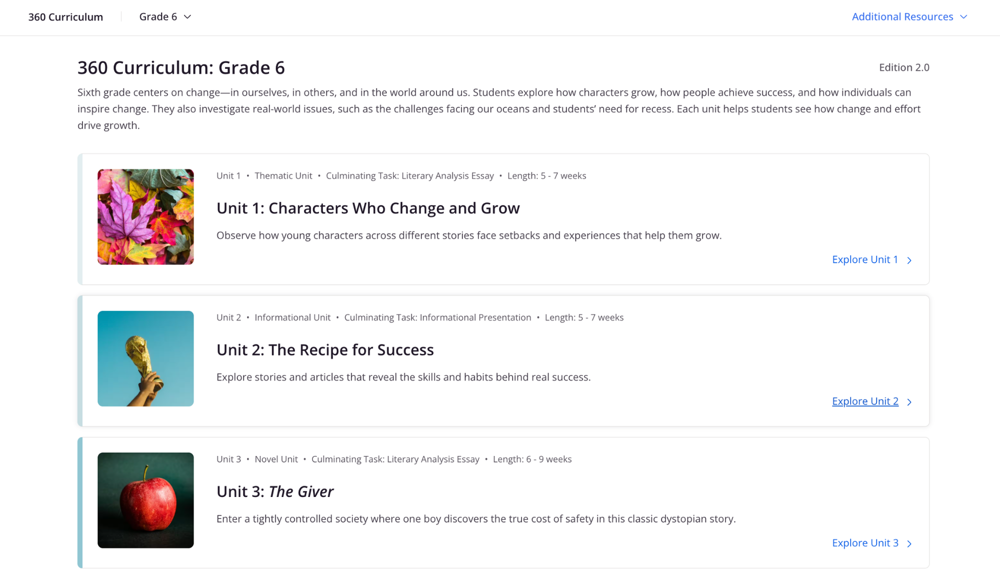 CommonLit 360 unit page for 6th grade