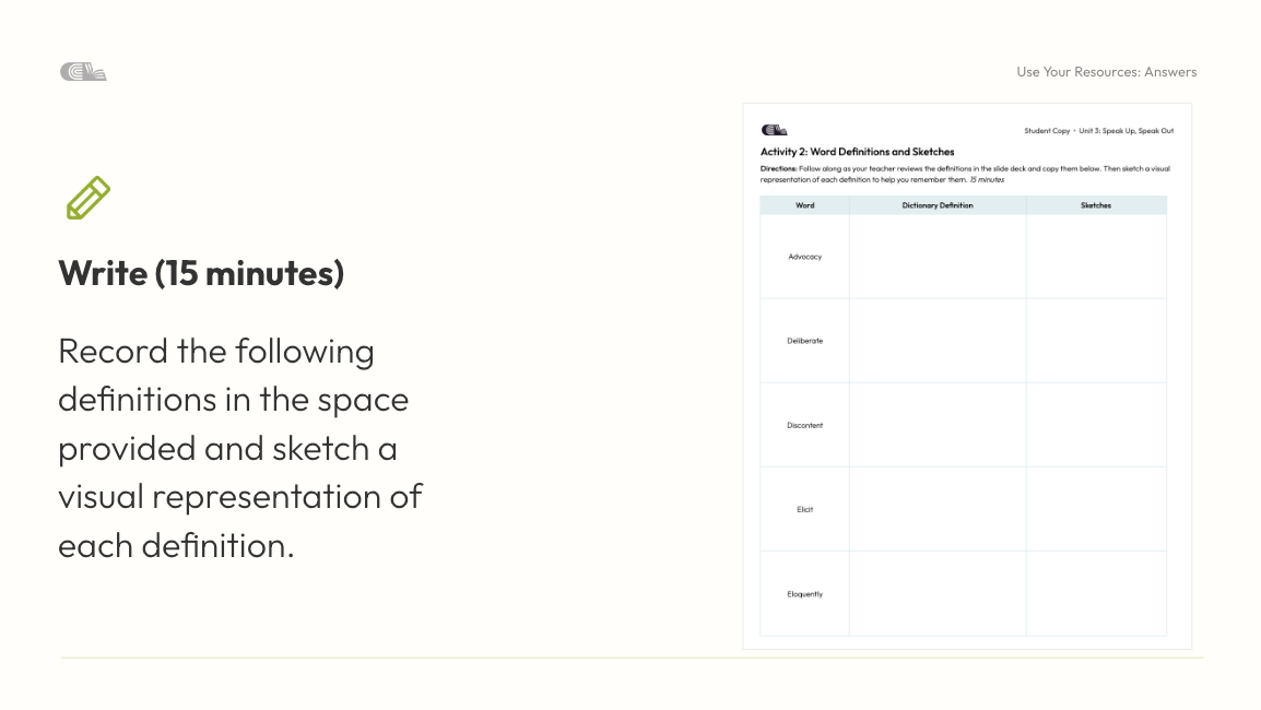 Vocabulary activity for 9th Grade Unit 3: Speak Up, Speak Out: Speech and Rhetoric