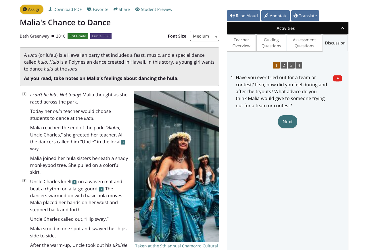 “Malia's Chance to Dance” by Beth Greenway (3rd Grade)
