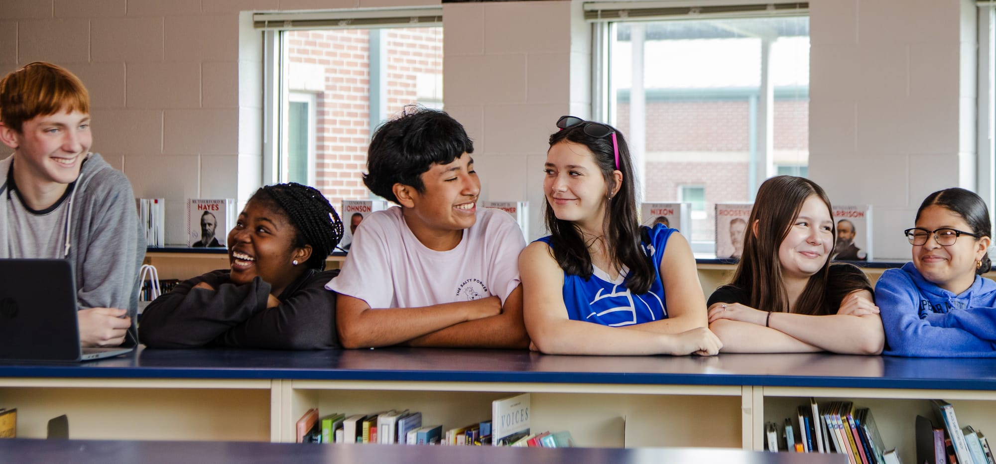 Students in a school library.