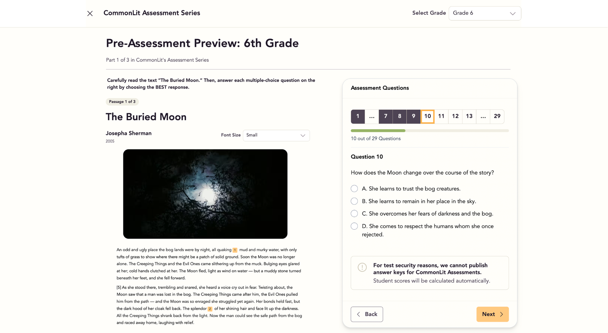 Preview of the CommonLit Assessment Series student view.