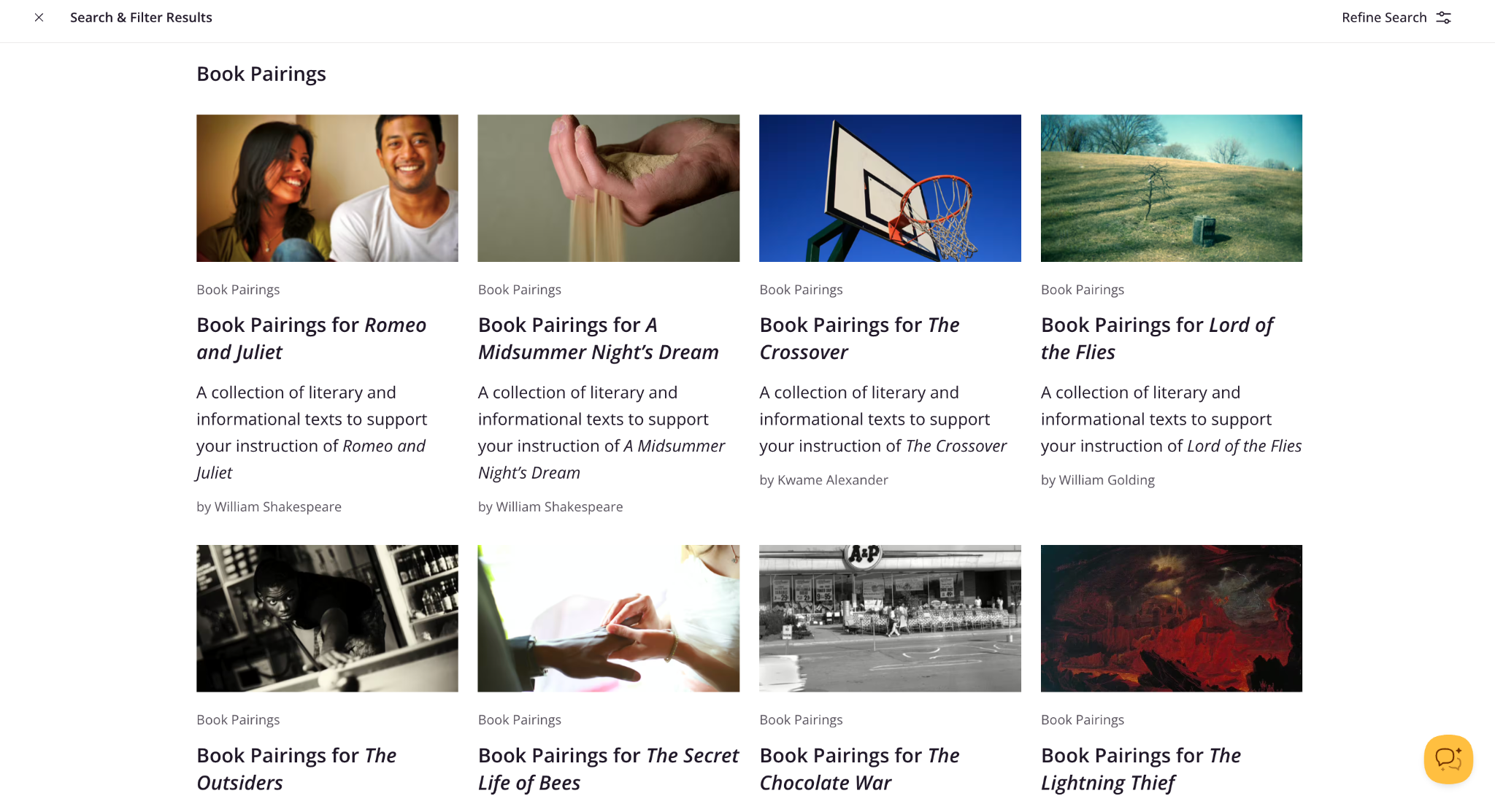 A screenshot of Book Pairings in CommonLit's Text Library