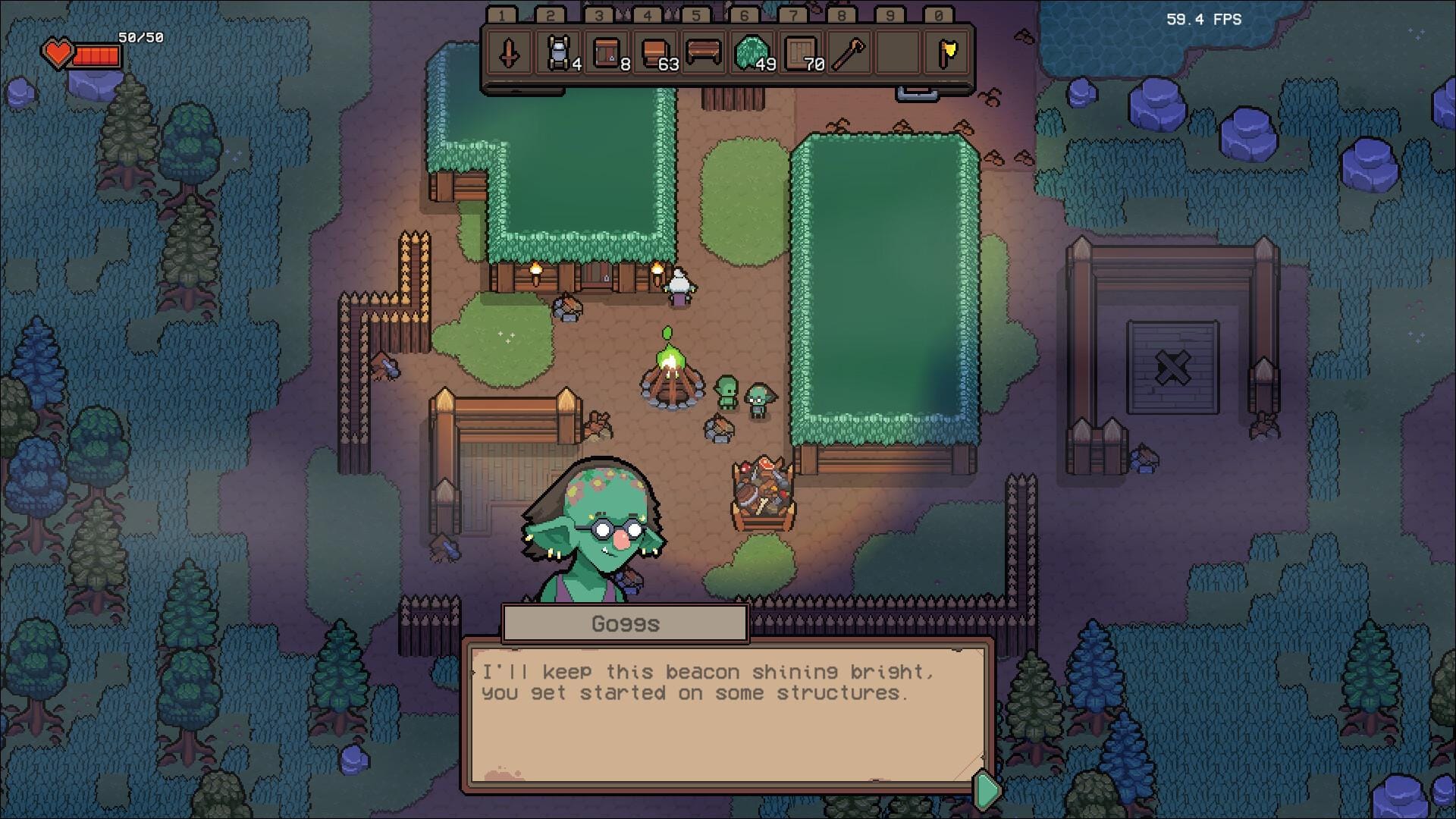Isle Goblin gameplay showing the village-building environments and goblin settlement.