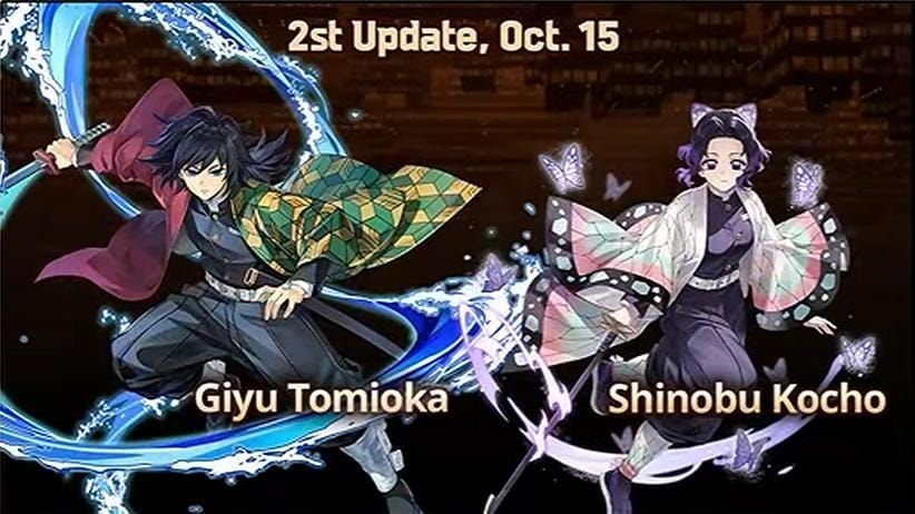 Giyu Tomioka and Shinobu Kocho featured in the Seven Knights Re:BIRTH Demon Slayer collaboration.
