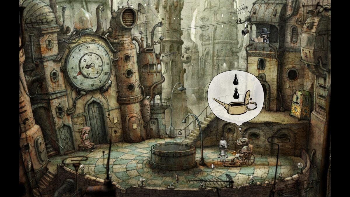 Hand-drawn mechanical environments and robot characters from Amanita Design's Machinarium 2.