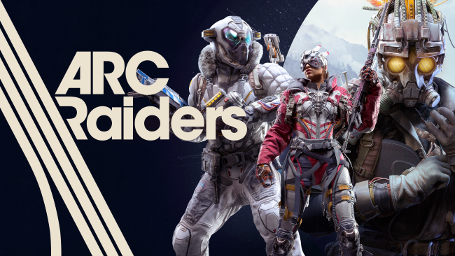 ARC Raiders logo beside three characters wearing futuristic scavenging gear.