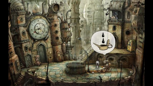 Hand-drawn mechanical environments and robot characters from Amanita Design's Machinarium 2.