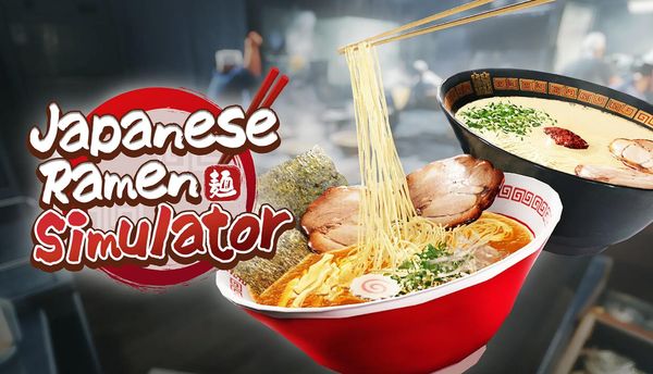 Official promotional artwork for Japanese Ramen Simulator, a multiplayer ramen restaurant management game.