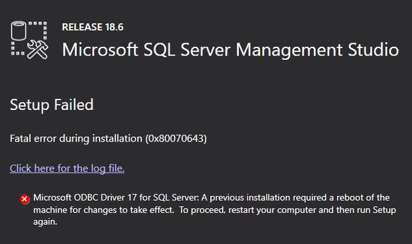 ODBC Driver 17 Prevents SSMS Install