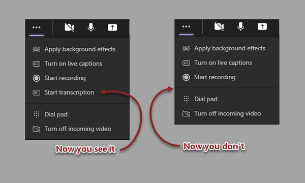 Enable Live Transcription in MS Teams Meetings