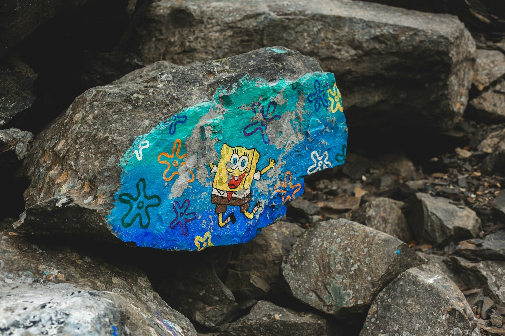A large rock painted with a cheerful cartoon character, symbolizing Bob from the FIRE calculator comparison.