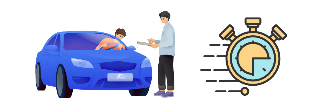illustration d'un élève en leçon de conduite avec son moniteur + un chronomètre | Valide ton permis