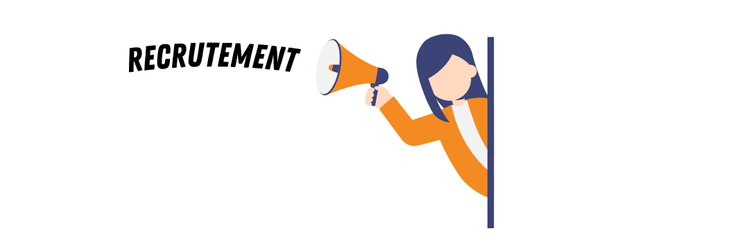 Femme tenant un megaphone avec une inscription  recrutement - VTP