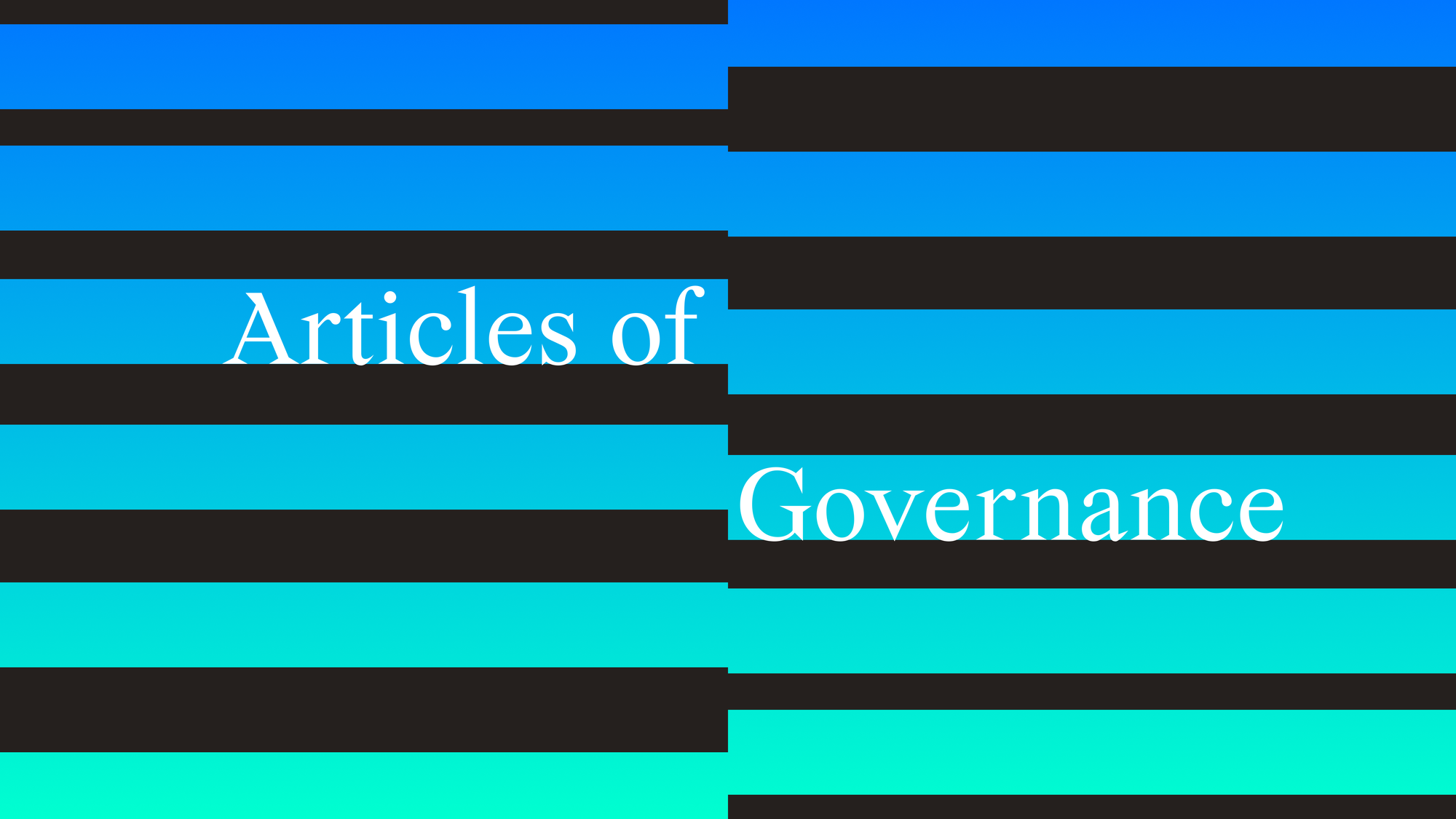 Banner showing optical art-style graphic with blue-teal stripes and the words ‘Articles of Governance.