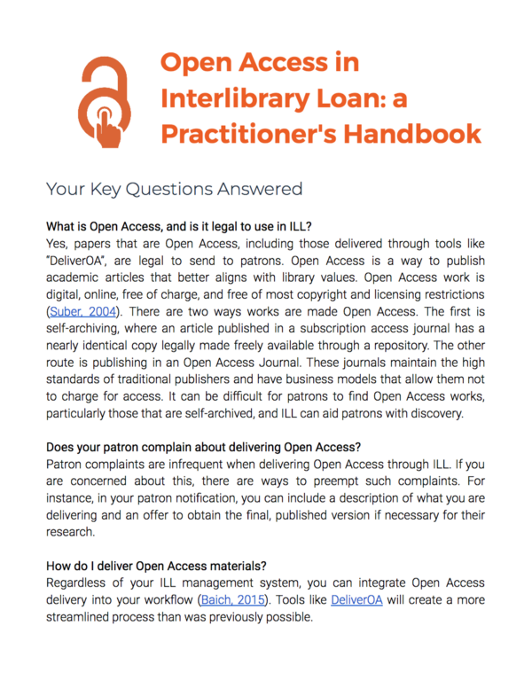 Announcing a Practitioner’s Handbook on Open Access in Interlibrary Loan