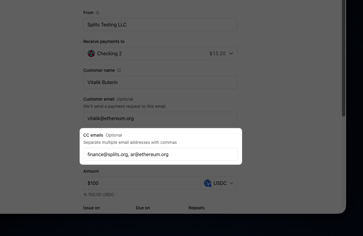 Add CC recipients to invoices
