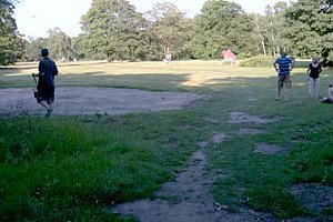 geschädigte Langgraswiese Wegen Bodenverdichtung durch im Tiergarten parkende Autos während früherer Loveparade-Events kann das Gras der früheren Langgraswiese rur noch langsam wachsen (Tiergartenexkursionen2006).