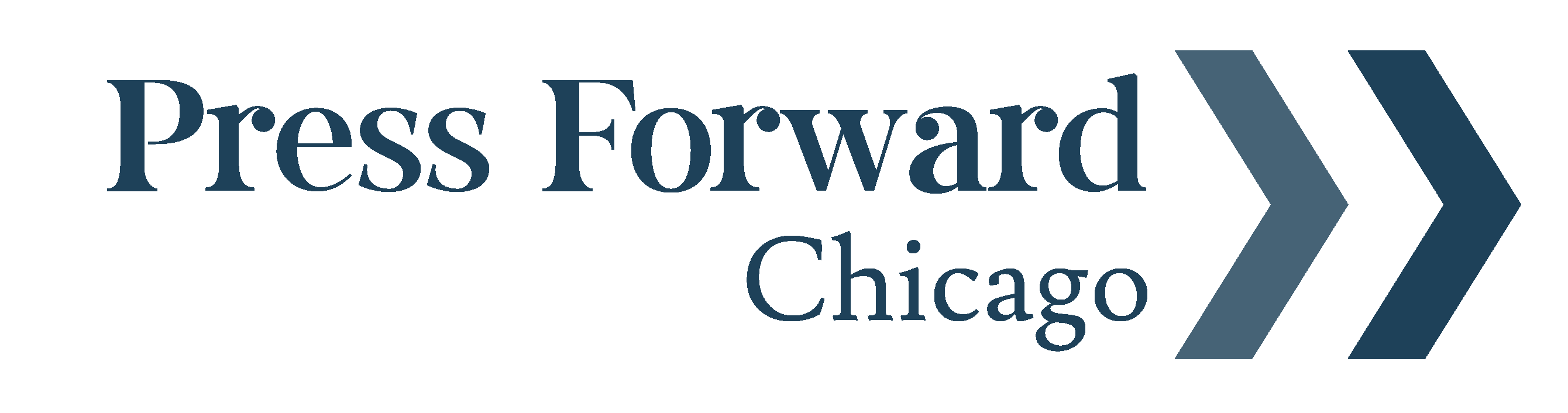 The image shows the words Press Forward Chicago followed by two chevrons.