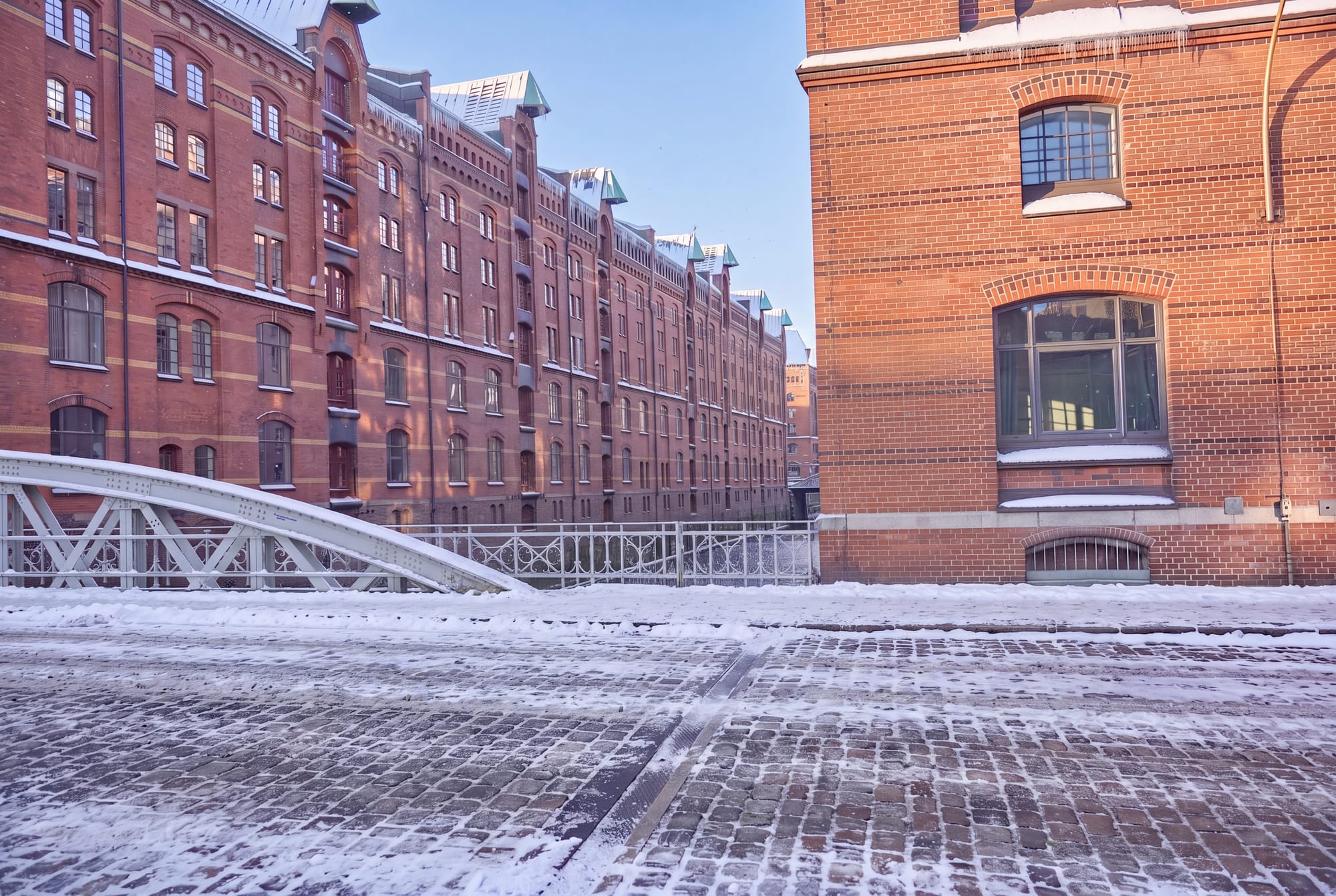 Empty Speicherstadt backplate in winter, car removed