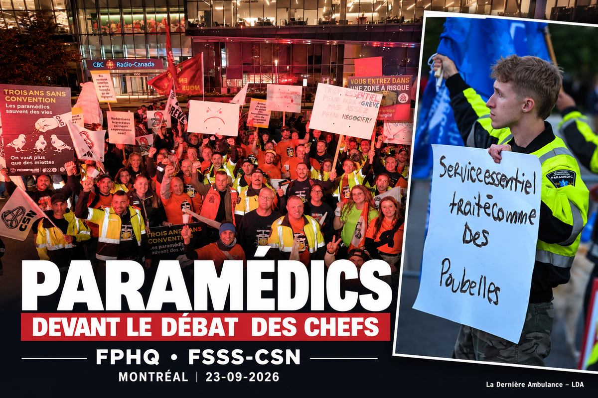 Des paramédics manifestent devant le débat des chefs après une nouvelle rencontre de négociation tendue