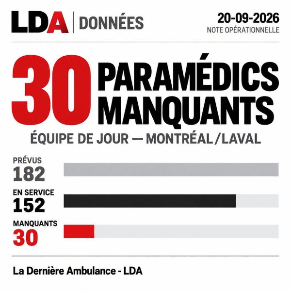 NOTE OPÉRATIONNELLE | Montréal + Laval | 30 paramédics manquent à l’appel de jour