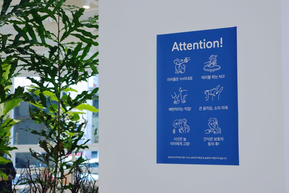 놀로스퀘어의 한쪽 벽면에 반려견 보호자를 위한 안내문이 적혀 있다.