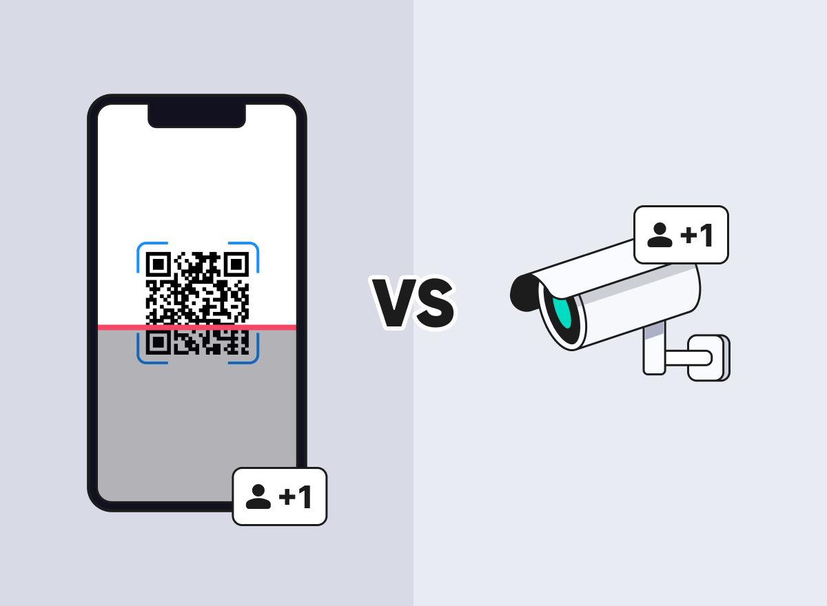 QR코드 기반 성과 측정 방식과 CCTV 기반 성과 측정 방식을 좌우로 비교