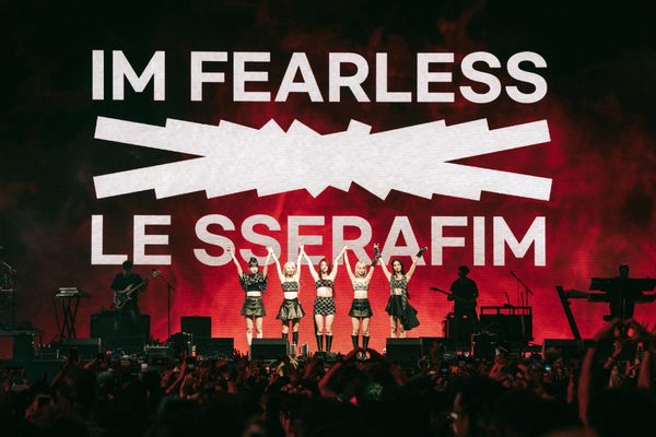 Le Sserafim on stage at Coachella