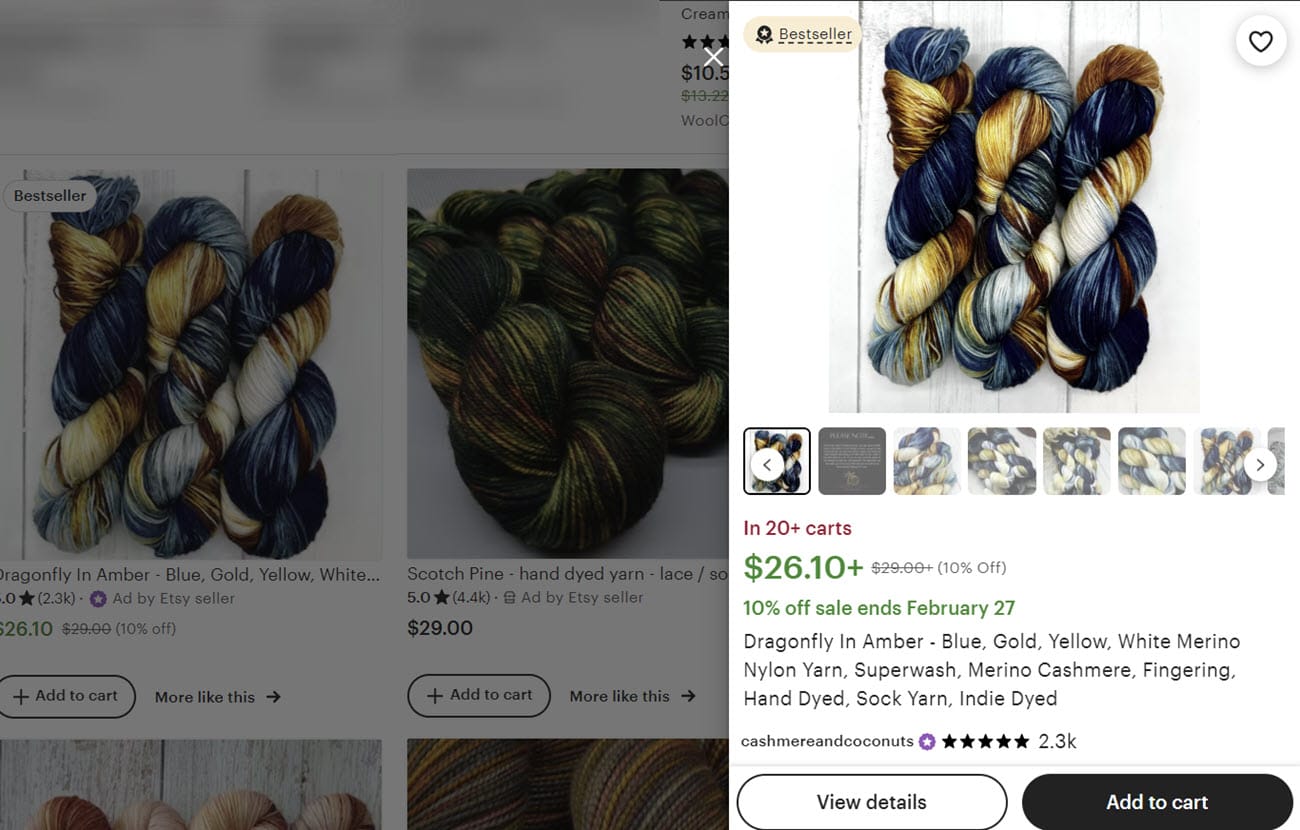 Etsy Quick View Pop Up