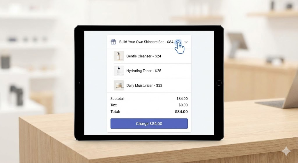 Shopify POS cart showing a bundle expanding into separate line items after configuration