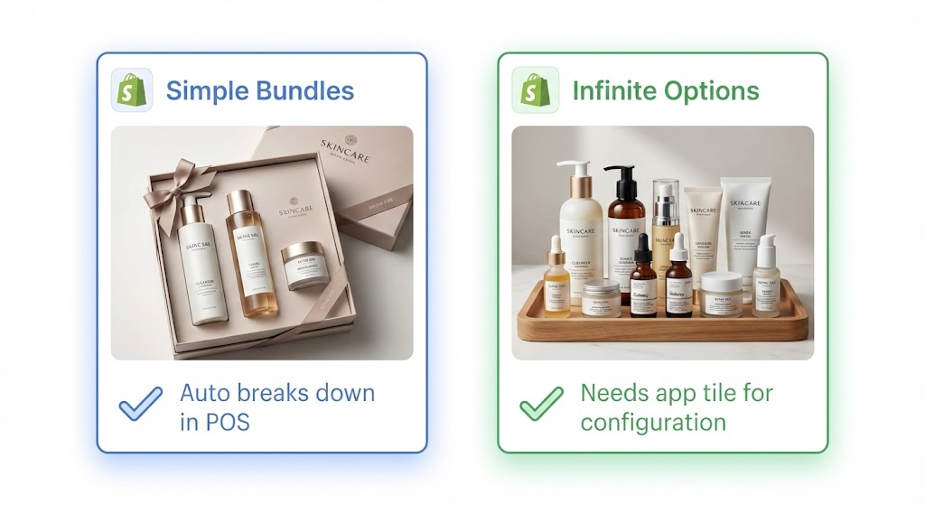 Side-by-side comparison of Simple bundles versus Infinite Options bundles for in-store use