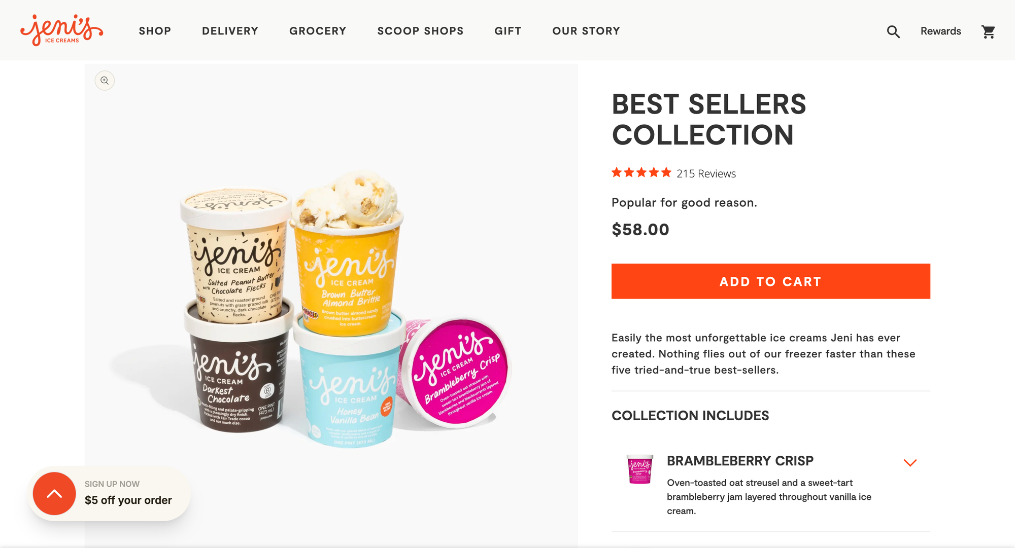 Jeni’s Ice Cream Best Sellers Collection bundle featuring five popular ice cream flavors packaged together.