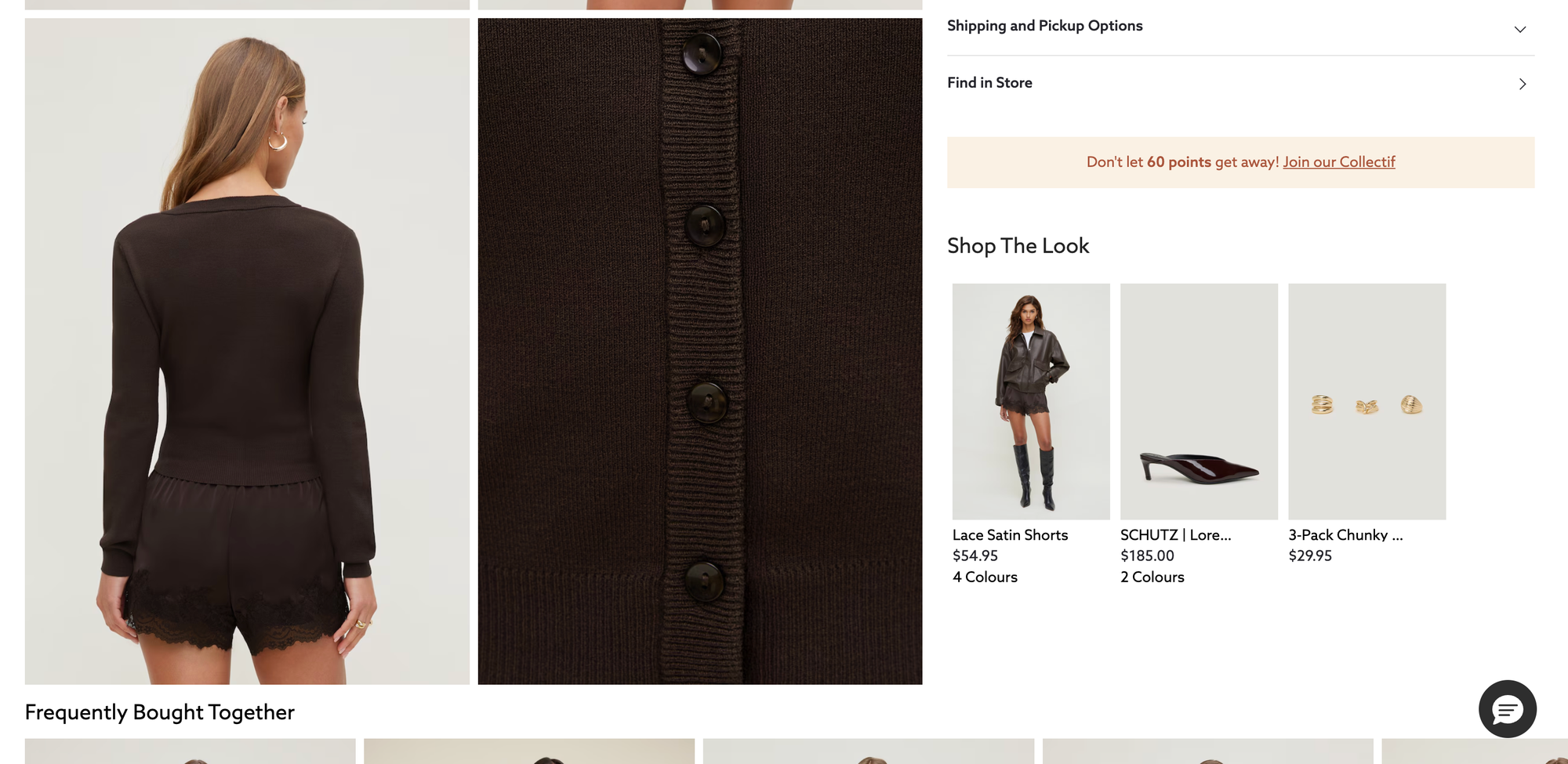 Fashion ecommerce product page featuring a “Shop the Look” cross-sell bundle with matching clothing, shoes, and accessories.