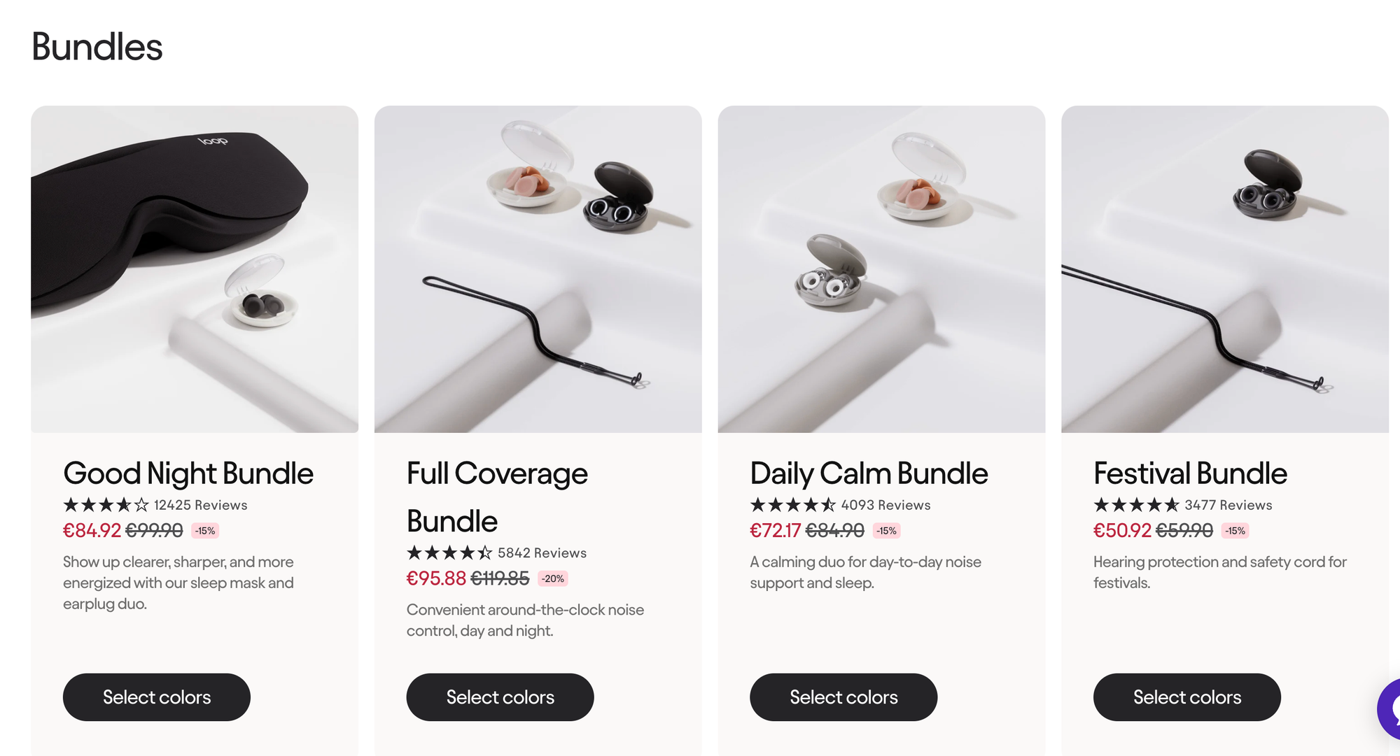 Loop Earplugs bundle collection page featuring curated product bundles and bundle savings offers.