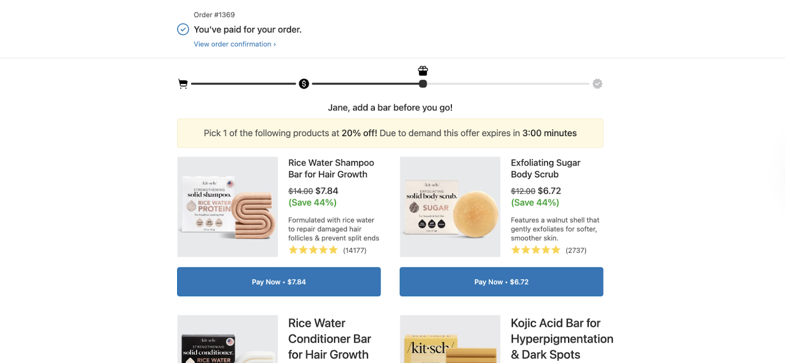 Post-purchase upsell page offering discounted add-on products after checkout to increase average order value.