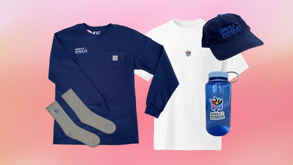 Print-on-demand merchandise bundle featuring branded apparel, socks, hat, water bottle, and T-shirt grouped together as a curated product set.