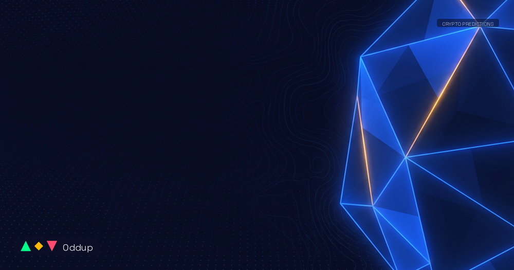 Abstract electric-blue geometric form on a deep navy contour-grid background with a warm amber highlight and Oddup branding.