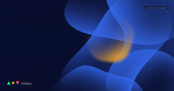 Abstract electric-blue geometric planes with a warm amber accent on deep navy, with Oddup branding and the SPORTS & ENTERTAINMENT category tag.