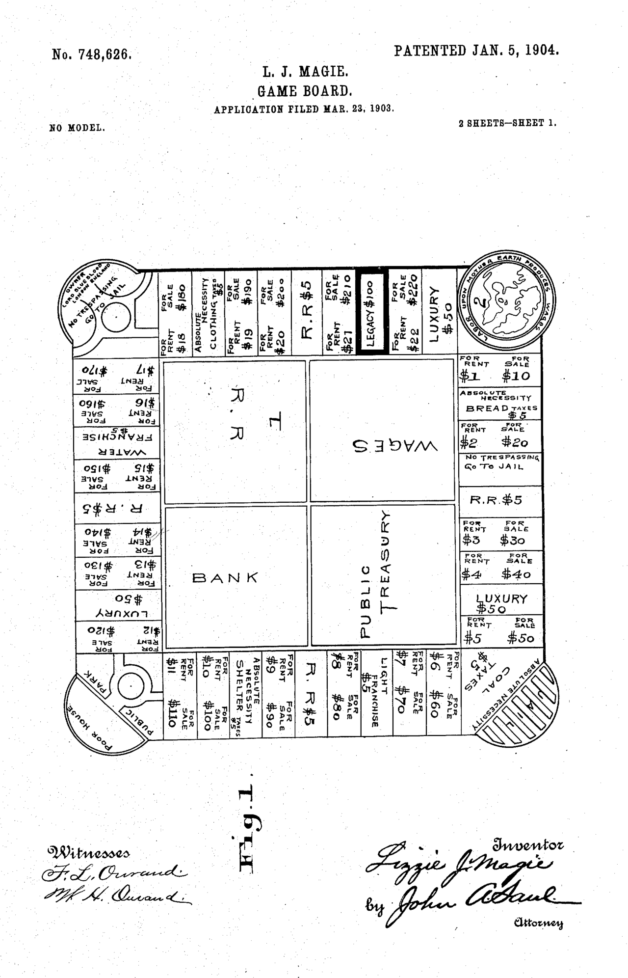 A black and white diagram of a board game strongly resembling monopoly