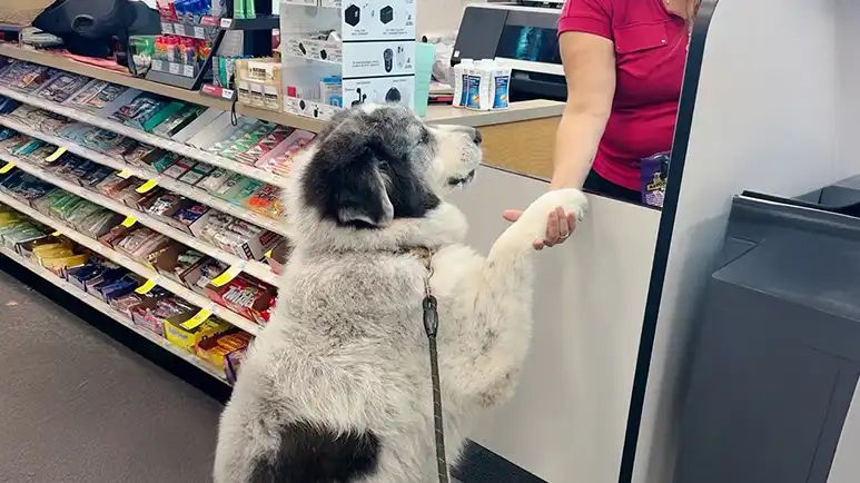great pyrenees walks himself to cvs every day
