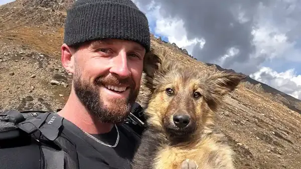 he met a stray dog on a mountain trail