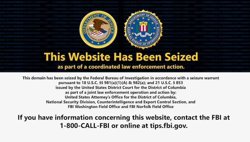 a law enforcement seizure website notice on one of the fraudulent/scammy websites that tried to lure secret information from people with clearance holders.