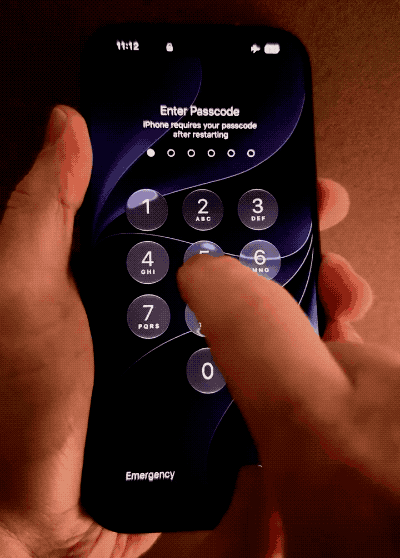 an animated GIF of someone holding a freshly rebooted iPhone, entering their passcode, and then a popup appears saying "from calif with love," and then the Calif logo starts bouncing around the screen like a DVD screensaver, showing that the device has been jailbroken.