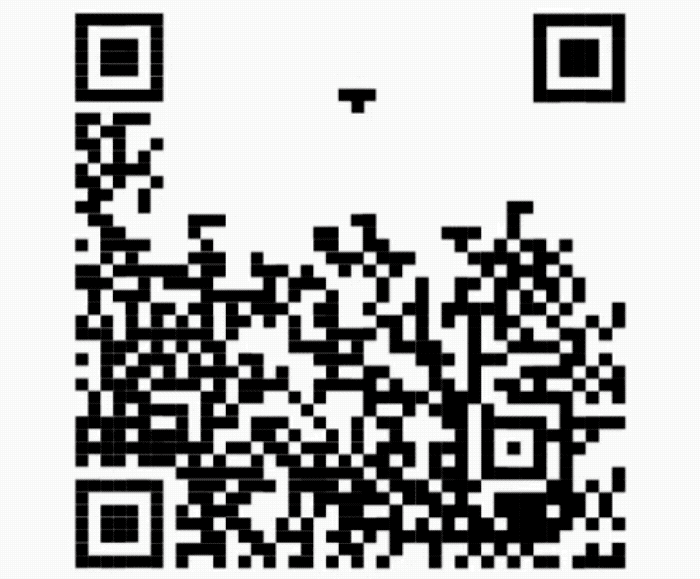 A partially-made QR code that's being filled up in the style of Tetris falling blocks.