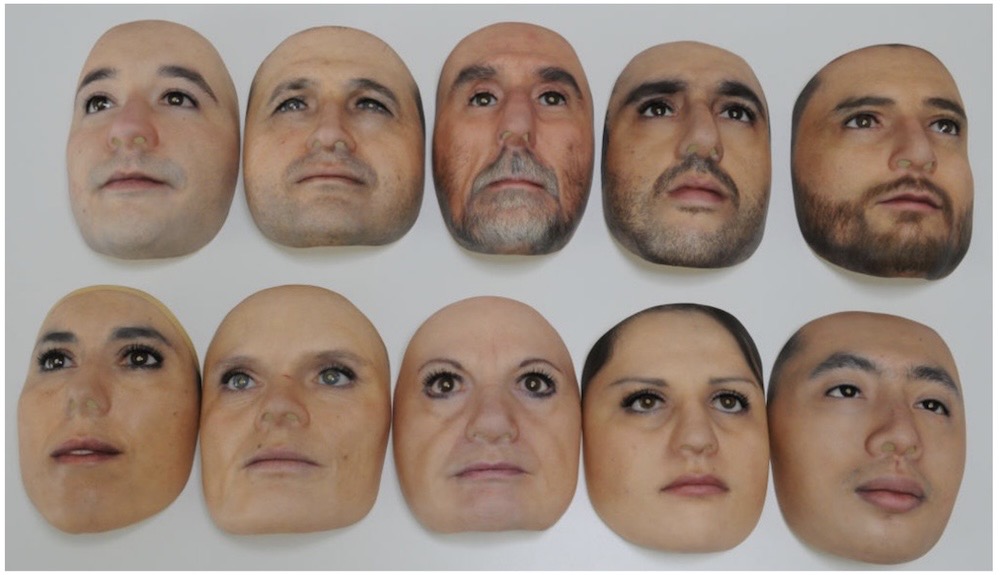 A selection of 10 3D-printed plastic but realistic-looking faces of people, who've been used in biometric tech-fooling attacks. Image sources from Europol report. 