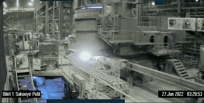 An animated GIF of a steel processing facility in Iran suddenly exploding, allegedly caused by a cyberattack.