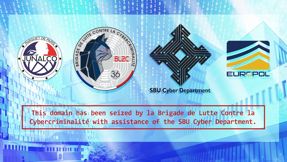the seizure notice on XSS.is, which reads: "This domain has been seized by la Brigade de Lutte Contre la Cybercriminalité with assistance of the SBU Cyber Department."