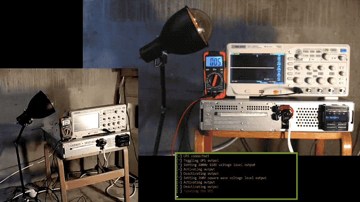 An animated GIF of a UPS device smoldering and smoke coming out of the top during the exploitation phase of this attack.